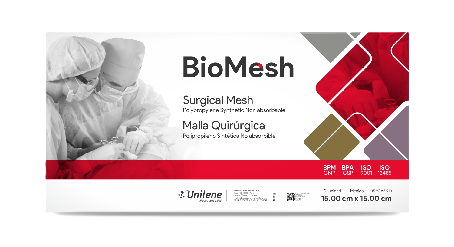 MALLA QUIRURGICA DE 15 X 15 CM - BIOMESH