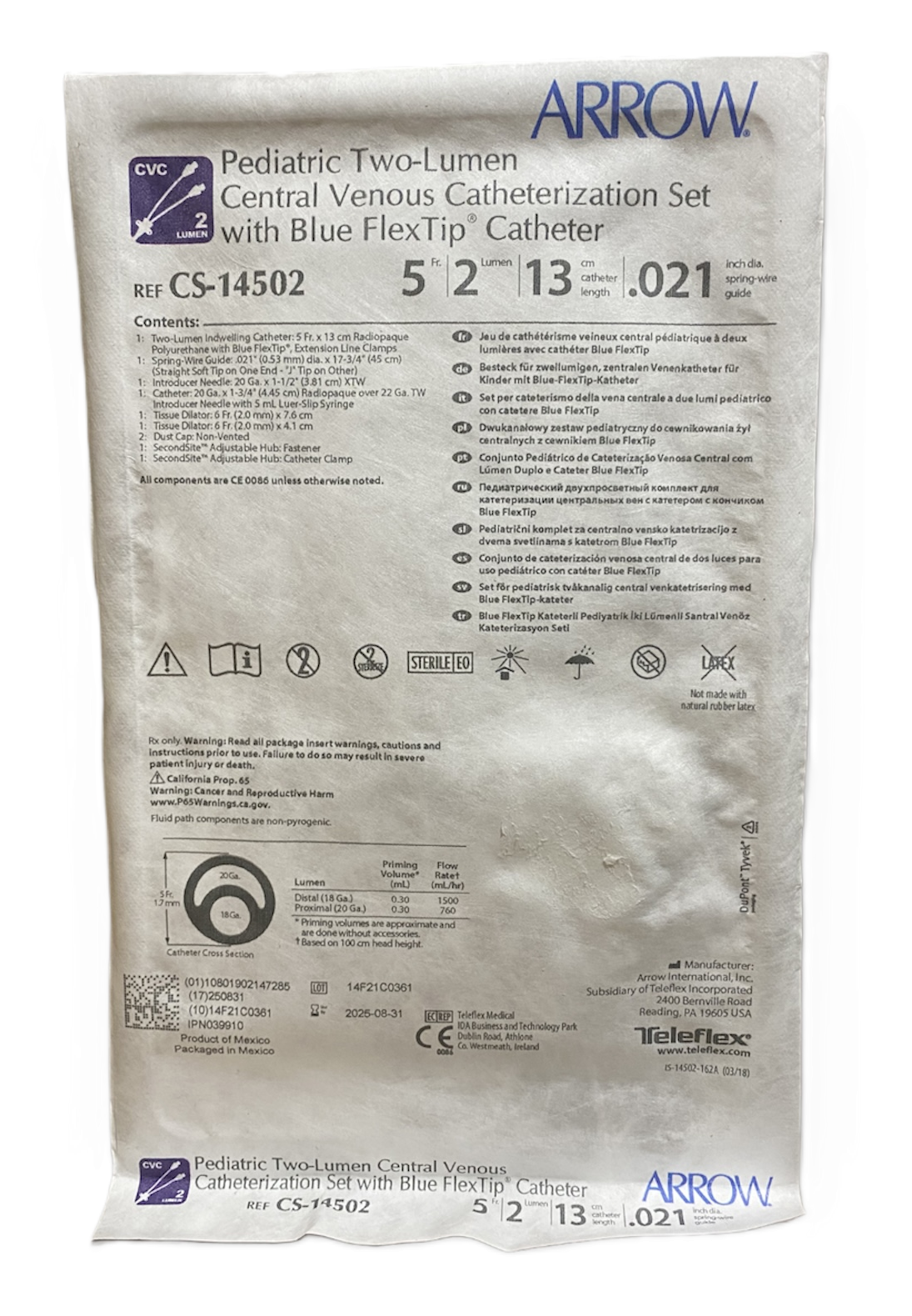 CATETER VENOSO CENTRAL 5 FR 2 LUMEN - ARROW