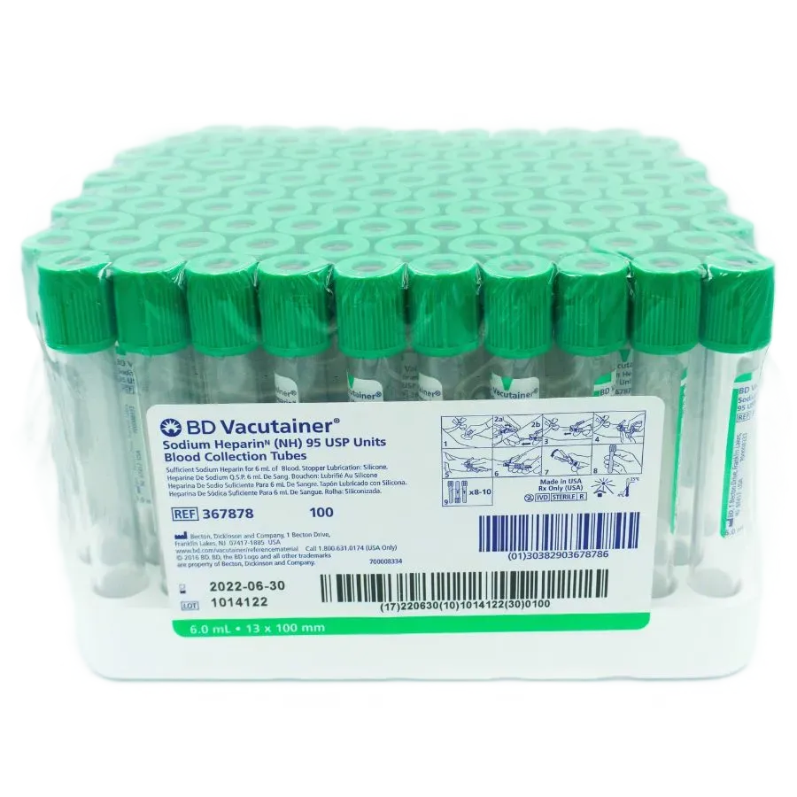 TUBO TAPA VERDE CON HEPARINA DE 4 ML 13 X 75 MM X 100 UND