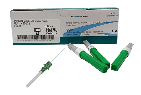 AGUJA VACUTAINER PARA LA TOMA Y RECOLECCION DE SANGRE 21G X 1 X 100 UND