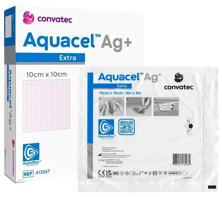 APOSITO DE FIBRA GELIFICANTE CON PLATA EXTRA DE 10 X 10 CM - AQUACEL AG+ EXTRA