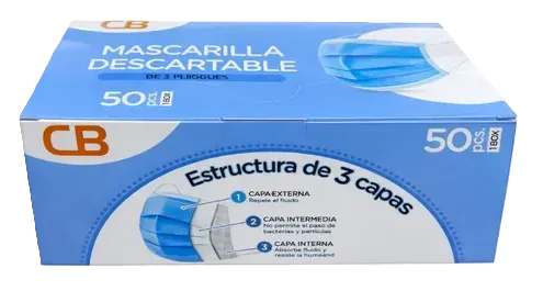 MASCARILLA TRES PLIEGUES CELESTE X 50 UND