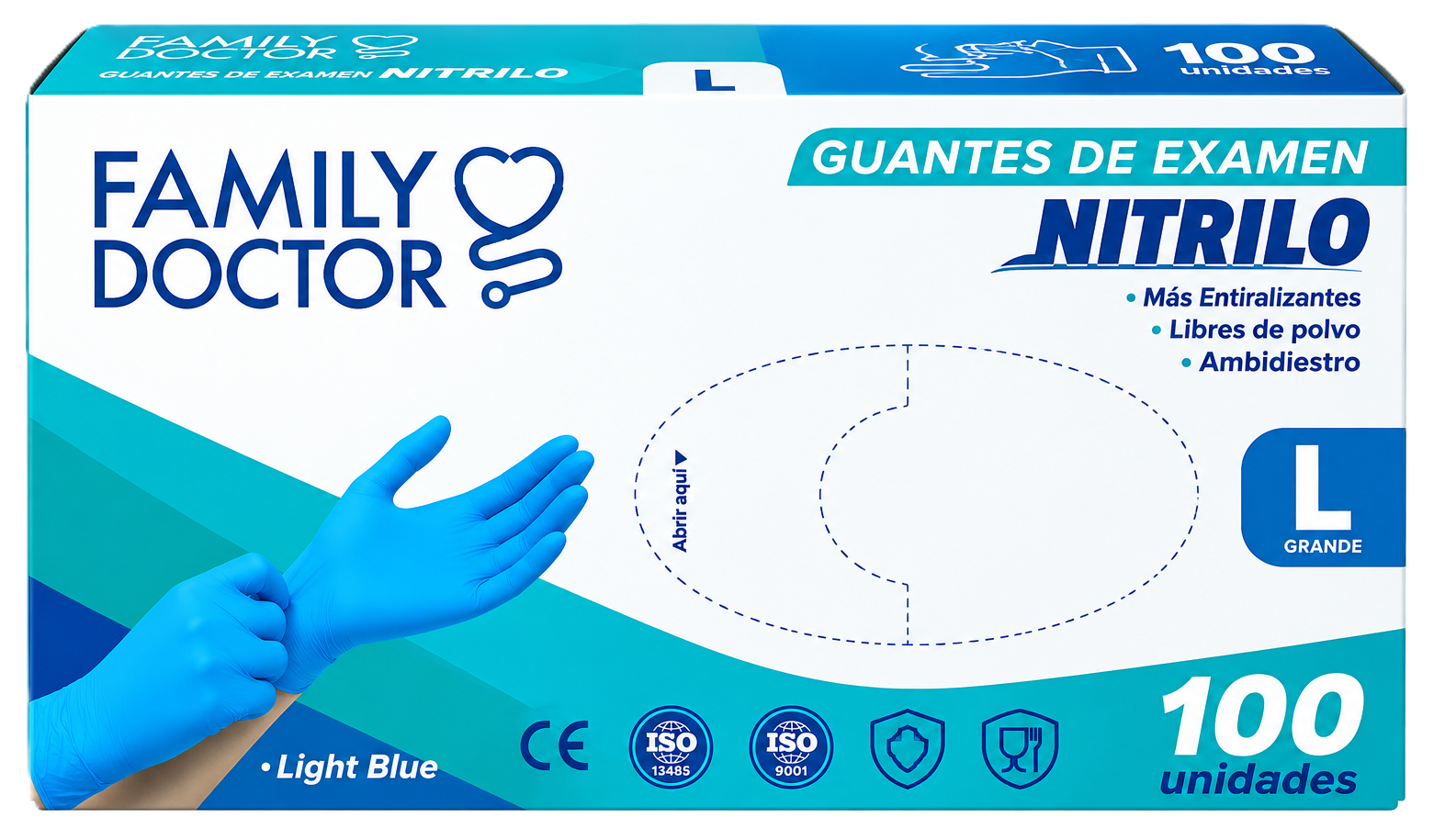 GUANTES DE NITRILO CELESTE TALLA L X 100 UND