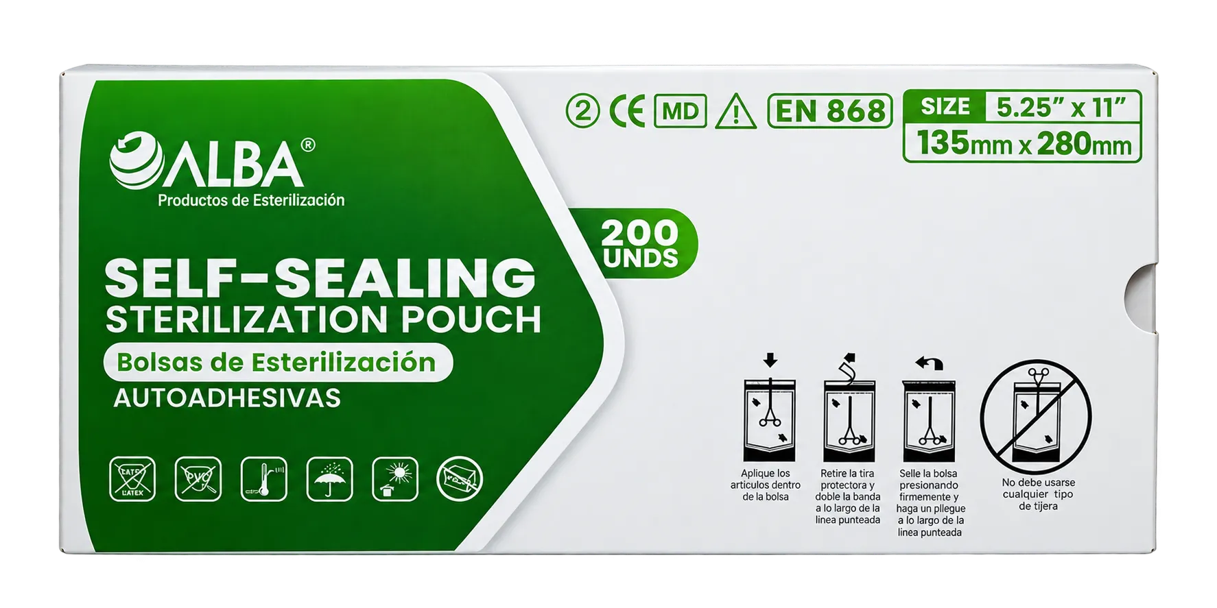 BOLSA PARA ESTERILIZAR DE 13.5 X 26 (5.25'' X 10'') X 200 UND