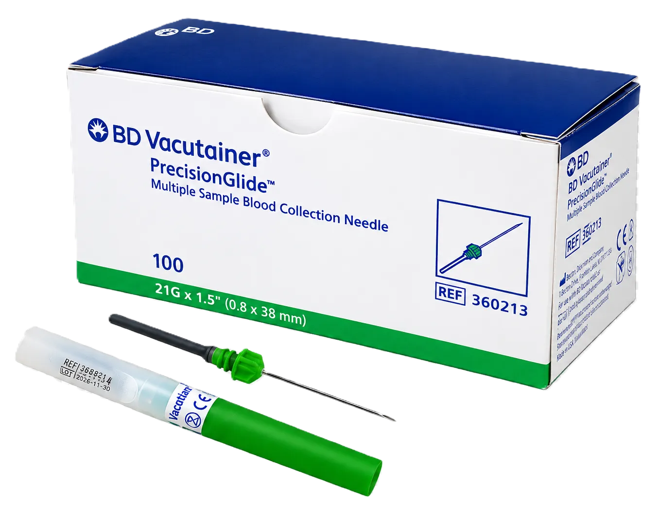 AGUJA VACUTAINER PARA LA TOMA Y RECOLECCION DE SANGRE 21G X 1 X 100 UND