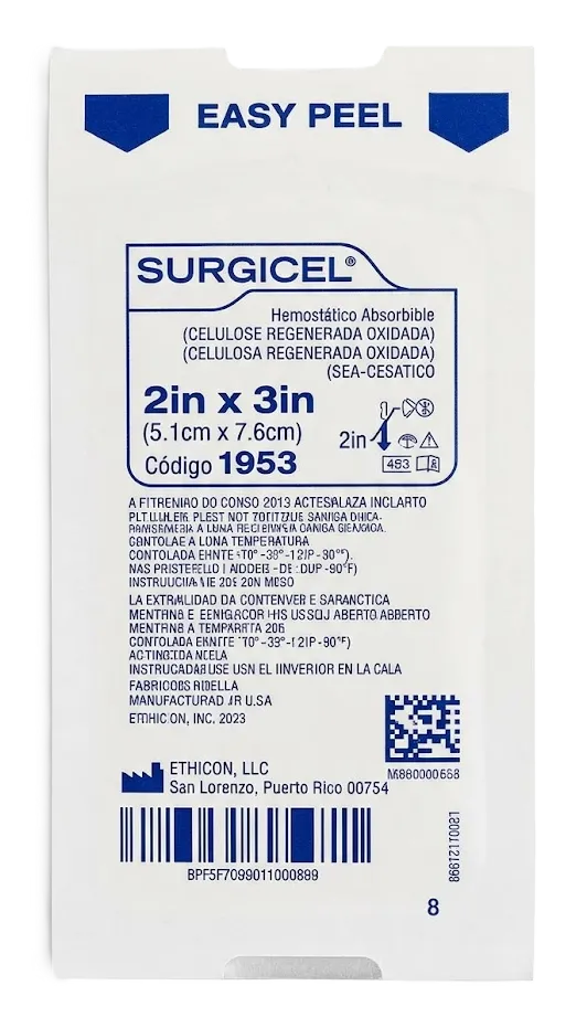 HEMOSTATICO ABSORBIBLE CON EFECTO BACTERICIDA DE 2 X 3 IN (5.1 X 7.6 CM) - SURGICEL