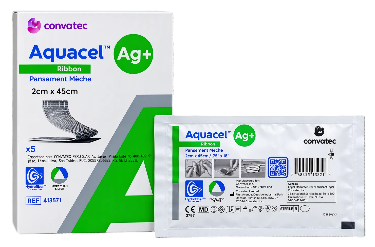 APOSITO EN MECHA DE FIBRA GELIFICANTE CON PLATA EXTRA DE 2 X 45 CM - AQUACEL AG+ RIBBON
